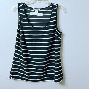 Coldwater Creek Women’s Black Striped Tank Top Small 8 Stretch Beaded Classic